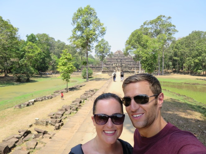 Rich and Sonia in front of the Royal Palace in Angkor Thom