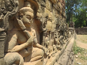 Example of some of the many carvings along the walls in Angor Thom