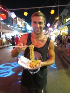 Rich enjoying his Cambodian street food