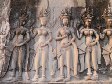 Carvings along the wall inside Angkor Wat Temple